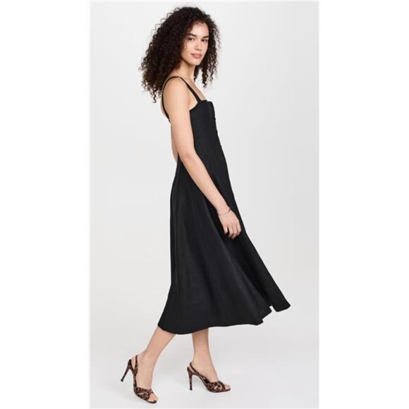 FAITHFULL Corbiere Midi Dress Black Linen Romantic Bohemian Scandi Feminine - Picture 4 of 6